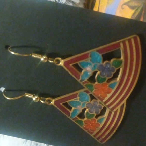 Vintage 80's gold drop earring costume - Picture 2 of 3